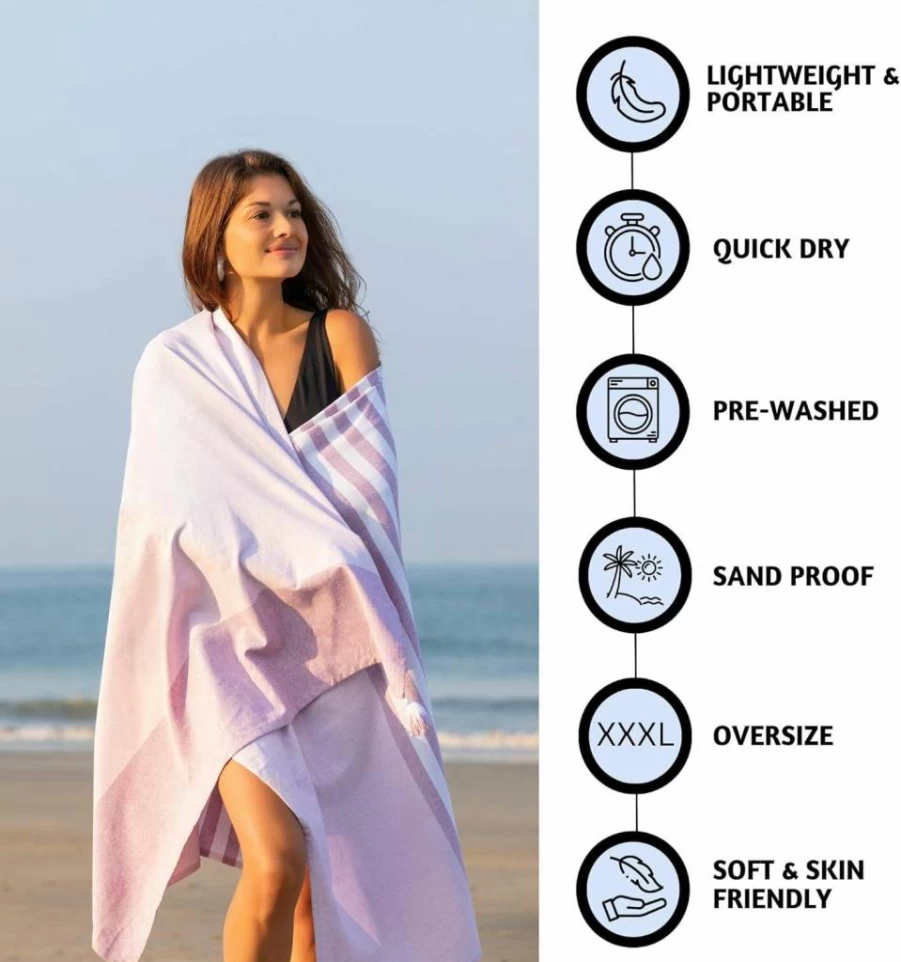 Folkulture Oversized Turkish Beach Towel - 40x70 Quick Dry, Lightweight, Sandproof & Waterproof - Includes Tote Bag for Travel, Pool, and Beach Accessories