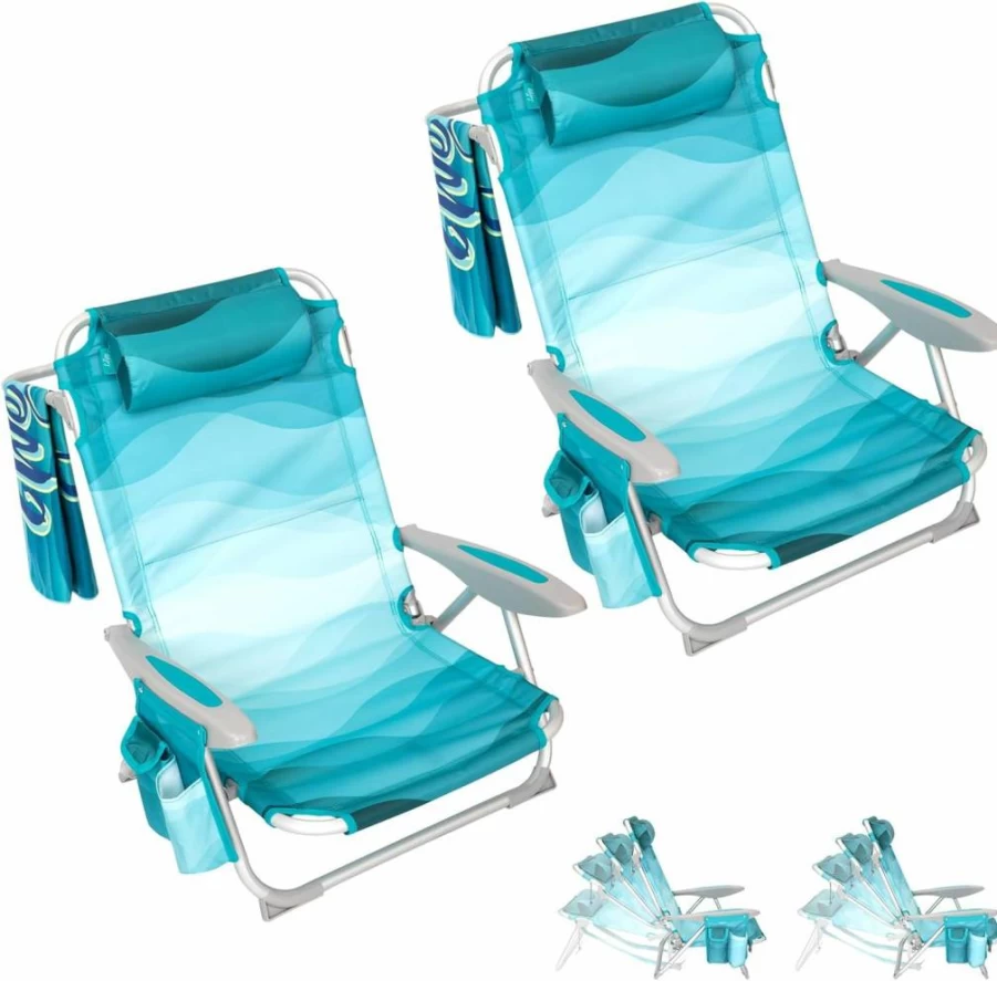 WEJOY 4-Position Aluminum Folding Beach Chair with Cup Holder, Padded Headrest & Shoulder Strap - Lightweight Portable Lawn Chair for Adults Supports 265lbs