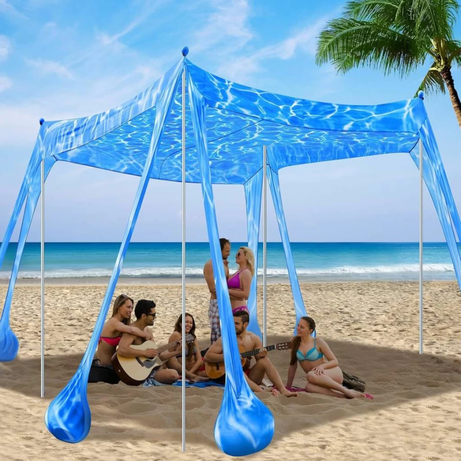 Seenelling 10x10FT Beach Tent Sun Shelter with UPF 50+ Canopy, 8 Sandbags & 4 Aluminum Poles, Portable Shade for 6-8 People, Family Camping, Fishing, Picnics Outdoor