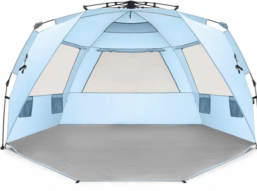 Easthills Outdoors Instant Beach Tent Sun Shelter - XL 99" Wide for 4-6 People, Easy Setup with Zippered Porch, Blue
