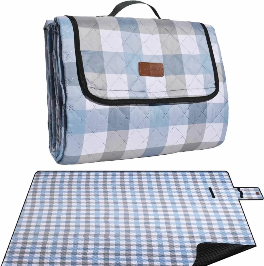 ALLBFENG Extra Large Waterproof Picnic Blanket 80"x60" - Sand Proof, Foldable Outdoor Mat for Beach, Camping, Hiking, Park, Music Festival, Wedding (Navy Blue, 5-Layer, Fits 6-8 Adults)
