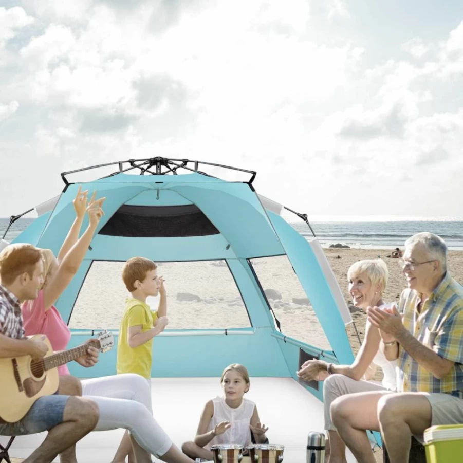 Oileus XX-Large Pop Up Beach Tent - 5-6 Person Sun Shelter with UV Protection, Waterproof, Portable Carry Bag, Sand Pockets & Stakes for Camping, Hiking, Fishing
