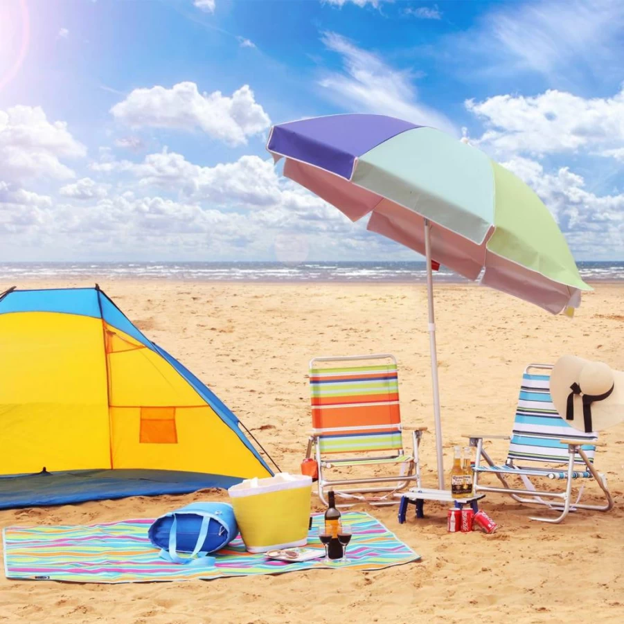PORTAL Lightweight Aluminum Folding Camping Chair - 4 Position Recliner with Wood Armrests, Cup Holder & Carry Strap for Beach, Sand & Outdoor Use