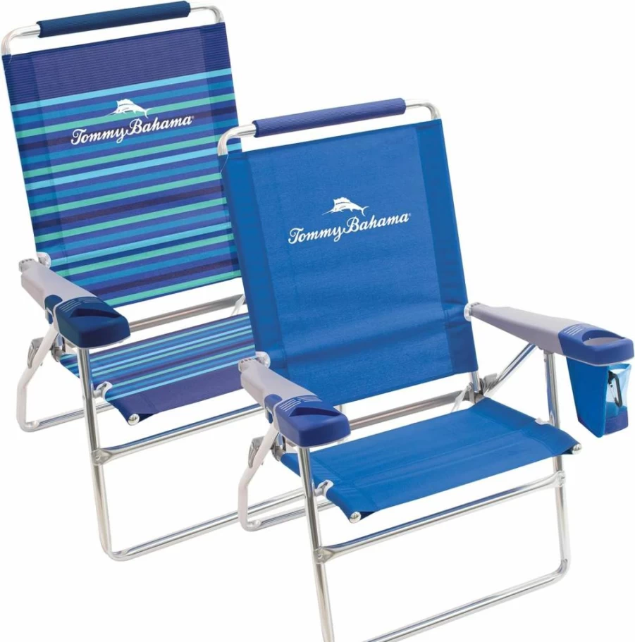 Tommy Bahama 2-Pack Highboy Beach Chairs with 15-Inch Seat Height, Cup Holder, Side Storage Pouch & Phone Holder