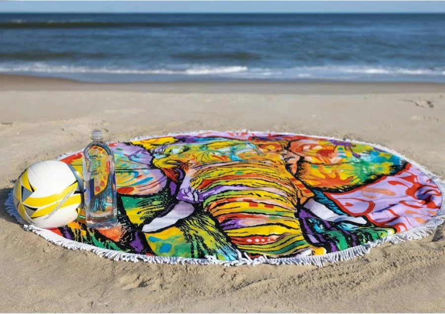 Dawhud Direct Round Beach Blanket 60x60 Inches, Soft Microfiber Cotton Picnic Towel with Fringe, Circular Meditation Mat & Mandala Tapestry, Plush Turtle Design Throw for Outdoor & Home Decor
