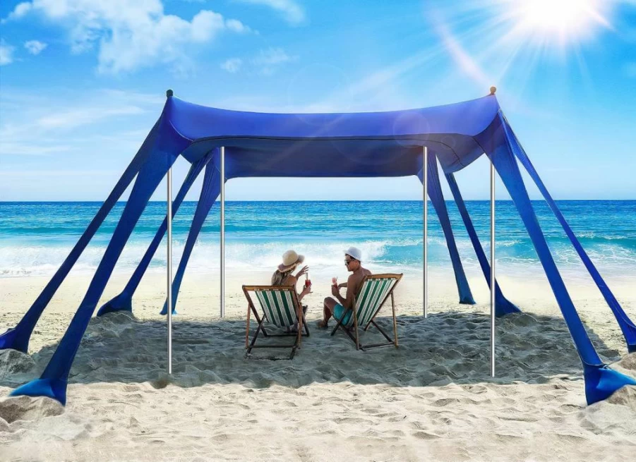 Vibemo 10x10FT Pop Up Beach Tent with UPF50+ Sun Protection, Portable Sun Shelter for Camping, Picnics, Backyard - Includes Sandbags, Shovel, Pegs & Stability Poles