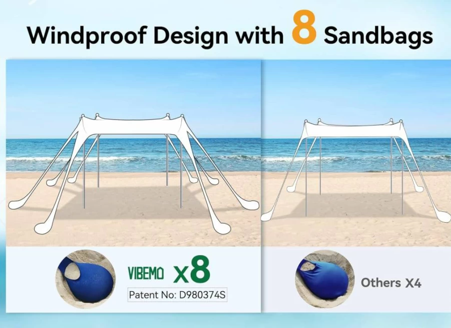Vibemo 10x10FT Pop Up Beach Tent with UPF50+ Sun Protection, Portable Sun Shelter for Camping, Picnics, Backyard - Includes Sandbags, Shovel, Pegs & Stability Poles