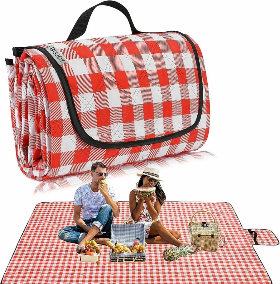 BGJOY Waterproof Picnic Blanket - Sandproof, Lightweight, Foldable Outdoor Mat for Beach, Park, Grass - Fits 2-4 Adults with Carry Strap