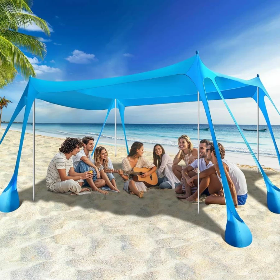 Rhino Valley UPF50+ Beach Canopy Tent - Portable Sun Shelter with Sandbags & Stability Poles for Camping, Fishing, Outdoor Shade