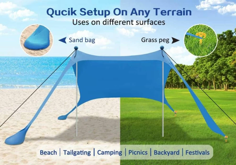 YENGIAM 7.5X7.5 Ft Beach Canopy Tent - Portable Pop Up Sun Shelter with Carry Bag, Windproof & Stable for Outdoor Camping, Fishing, Picnics