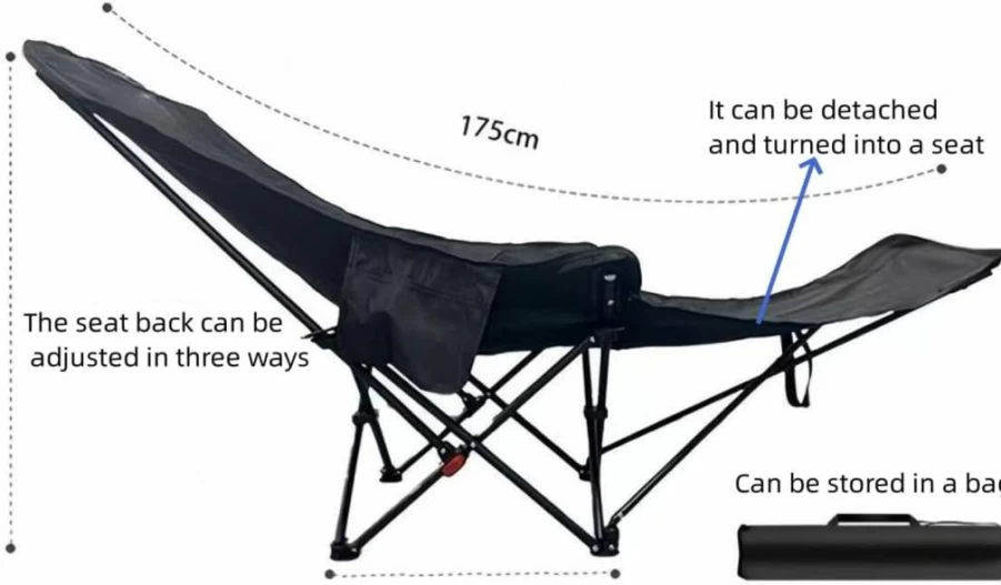 TUSOPORT 2-in-1 Portable Folding Camping Chair with Adjustable Back & Removable Footrest - Lightweight for Beach, Outdoor, and Lounge Use