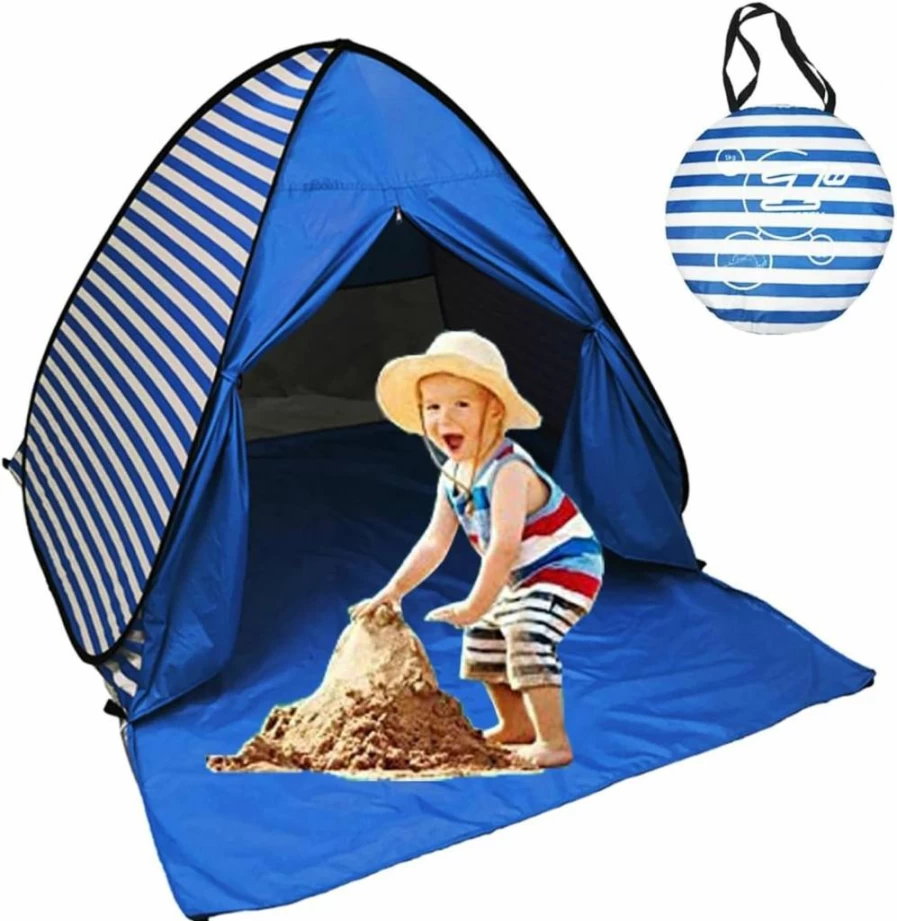 SUMELAY Pop Up Beach Tent Sun Shelter UPF 50+ Portable Canopy for 2-3 Adults, Kids, Baby - Lightweight Cabana for Camping, Fishing, Hiking, Picnics, Outdoor Activities (Blue)