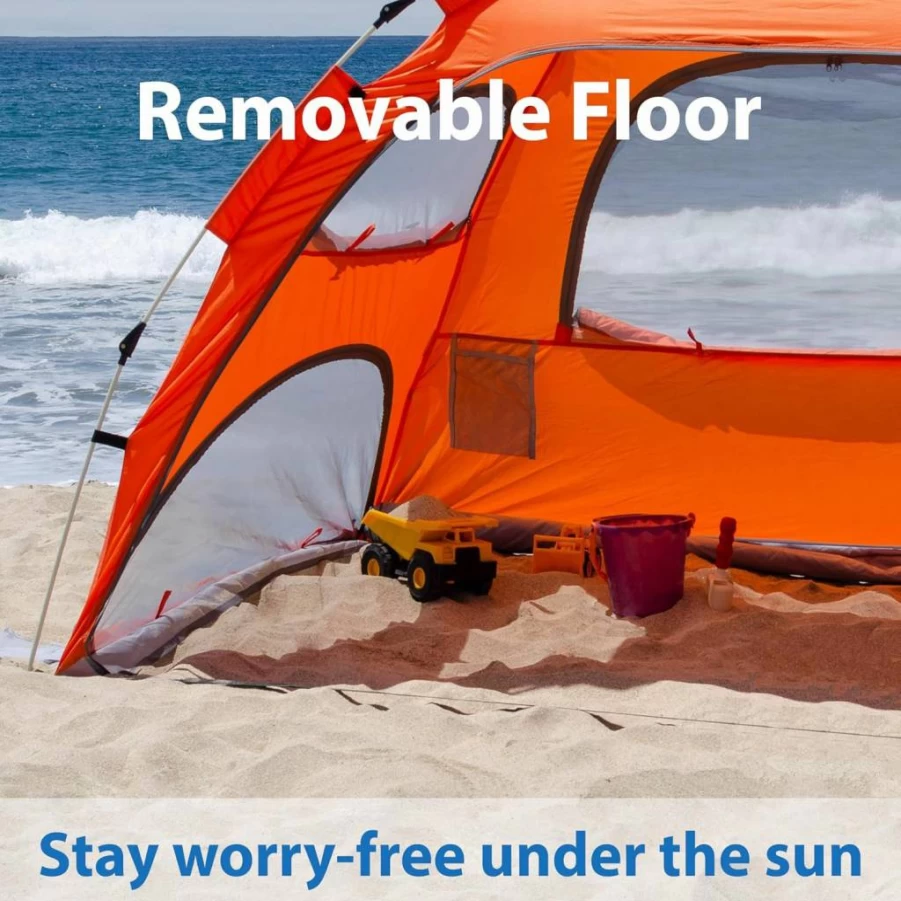 Arkali Pop Up Beach Tent with UPF 50+ Sun Protection, Removable Floor & Zippered Privacy Windows - Portable Sun Shelter for Family, 3-4 Person, Easy Setup