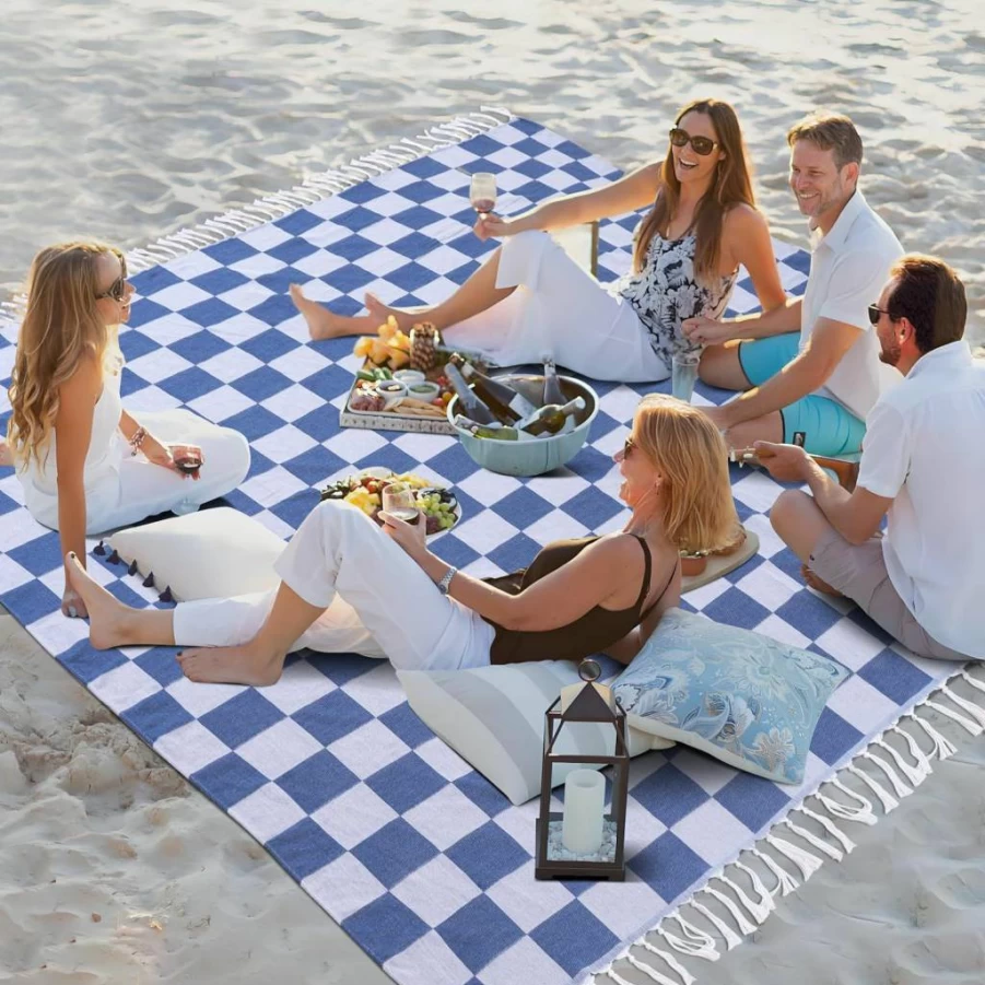 Genovega Oversized Turkish Beach Blanket - Extra Large, Lightweight, Quick-Dry, Sandproof Cotton Towel for Pool, Sand, and Cruise - Summer Vacation Essential Accessories Gift