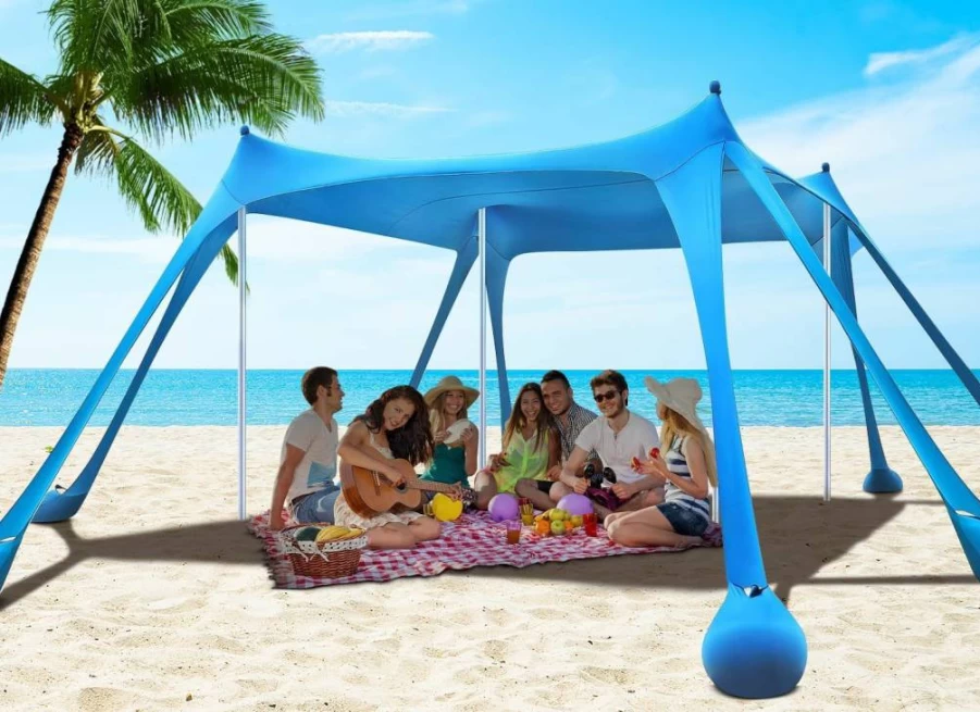Wirhao 10x10ft UPF 50+ Beach Tent Sun Shelter with Sandbags - Portable Canopy for Camping, Picnics, Fishing & Outdoor Activities (Sky Blue)