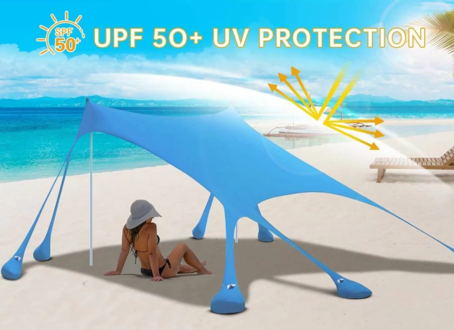 Wirhao 10x10ft UPF 50+ Beach Tent Sun Shelter with Sandbags - Portable Canopy for Camping, Picnics, Fishing & Outdoor Activities (Sky Blue)