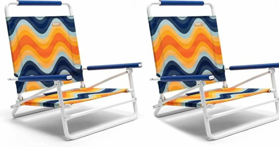 Daystar Low Profile Folding Beach Chair for Adults - Lightweight Portable Camping & Lawn Chair with Sturdy Armrests - Supports 300lbs for Outdoor, Concert, Beach & Sand Use