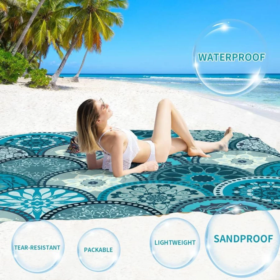 BYDOLL Waterproof Sandproof Beach Blanket - Large 78"x81" Compact Lightweight Picnic Mat for Adults, Travel, Camping & Hiking