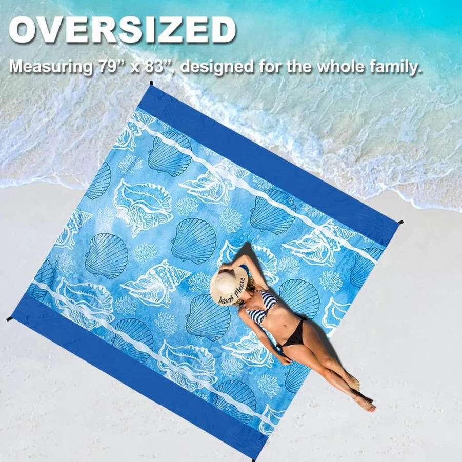 FunQeeu Large 83"x79" Sandproof Waterproof Beach Blanket - Portable Picnic Mat for Camping, Travel & Outdoor Activities, Lightweight Family Size for 2-8 Adults