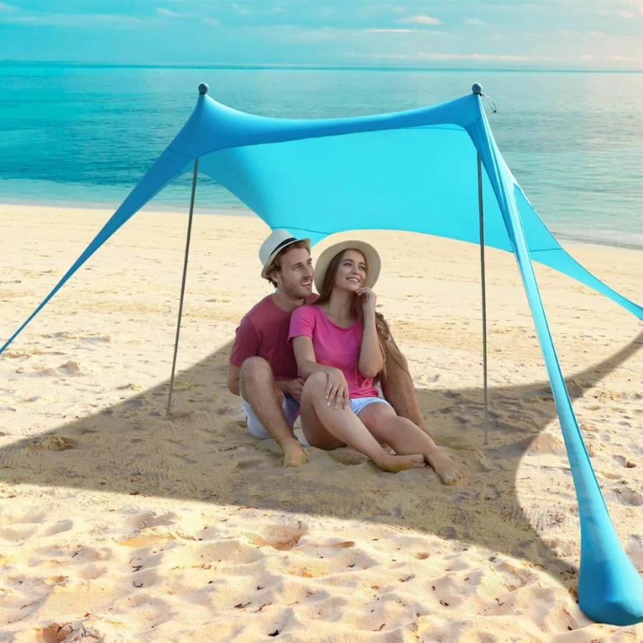 Pleneal Beach Tent Sun Shelter - 9.8' x 6.5' UPF 50+ UV Protection Portable Canopy with Poles, Sandbags & Wind Ropes for Camping, Fishing, Backyard, Outdoor Activities