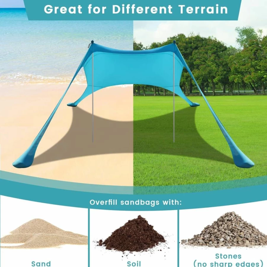Pleneal Beach Tent Sun Shelter - 9.8' x 6.5' UPF 50+ UV Protection Portable Canopy with Poles, Sandbags & Wind Ropes for Camping, Fishing, Backyard, Outdoor Activities