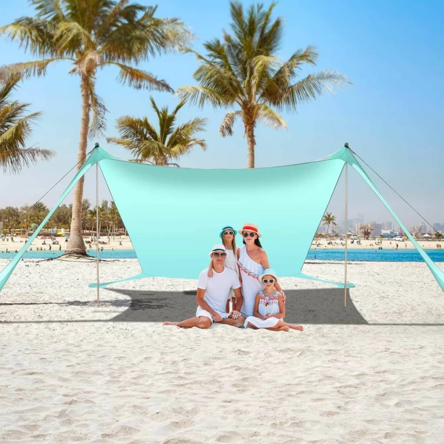Kegemor 10x10 FT UPF 50+ Beach Tent Sun Shelter - Portable Pop Up Canopy for Camping, Fishing, Picnics - Windproof with Sand Shovel & Carrying Bag