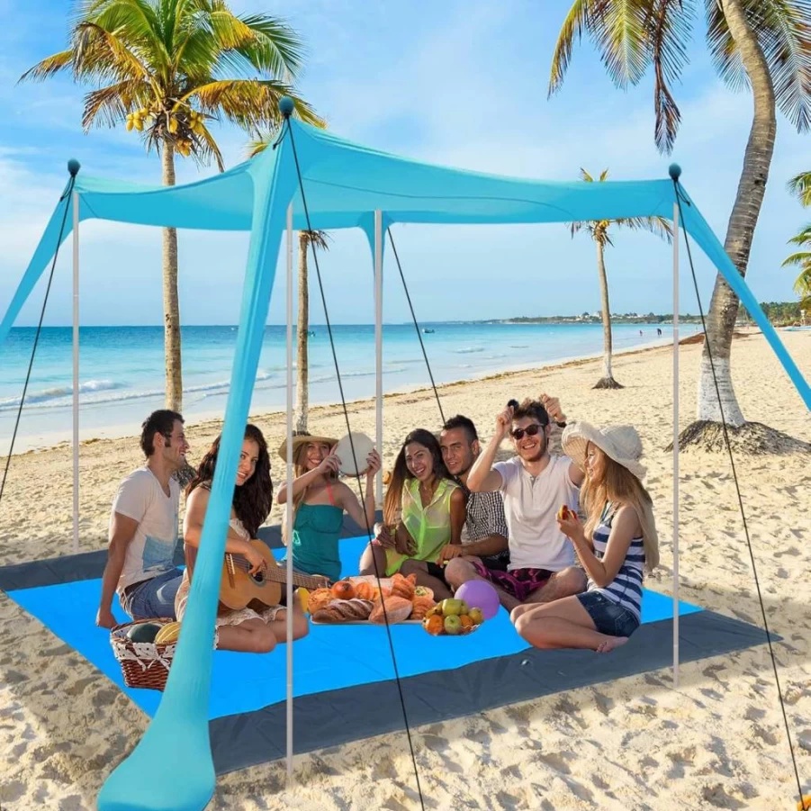 BRONOM 11x11 FT Beach Canopy Tent with UPF 50+ Sun Protection, Windproof Design, 4 Poles & Carry Bag – Easy Setup Sun Shade for Family Outdoor Activities