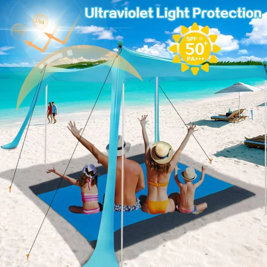 BRONOM 11x11 FT Beach Canopy Tent with UPF 50+ Sun Protection, Windproof Design, 4 Poles & Carry Bag – Easy Setup Sun Shade for Family Outdoor Activities