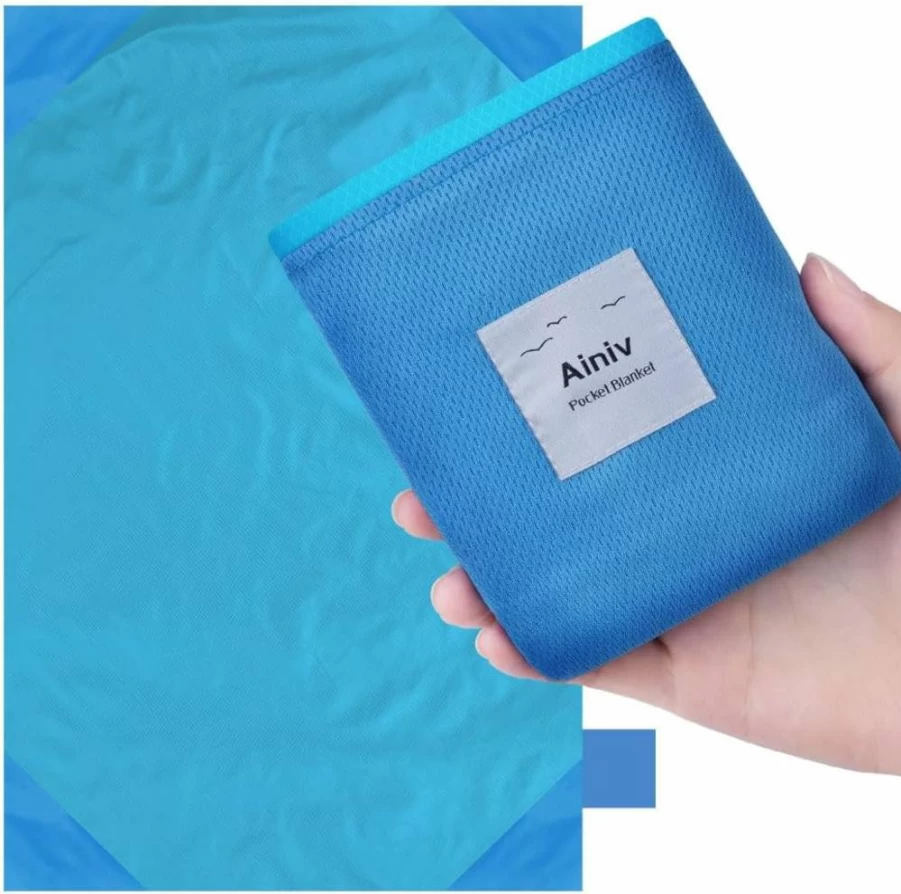 Ainiv Waterproof Picnic Blanket - Sandproof, Lightweight & Foldable Beach Mat for 2-3 People, Portable Outdoor Camping & Travel Ground Sheet with Hand Strap (43.3" x 55.1")