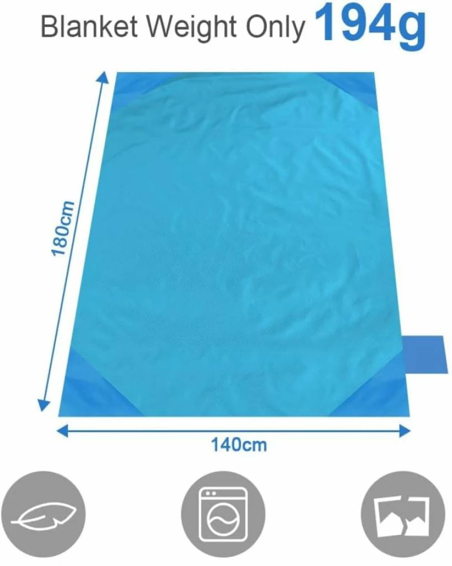 Ainiv Waterproof Picnic Blanket - Sandproof, Lightweight & Foldable Beach Mat for 2-3 People, Portable Outdoor Camping & Travel Ground Sheet with Hand Strap (43.3" x 55.1")