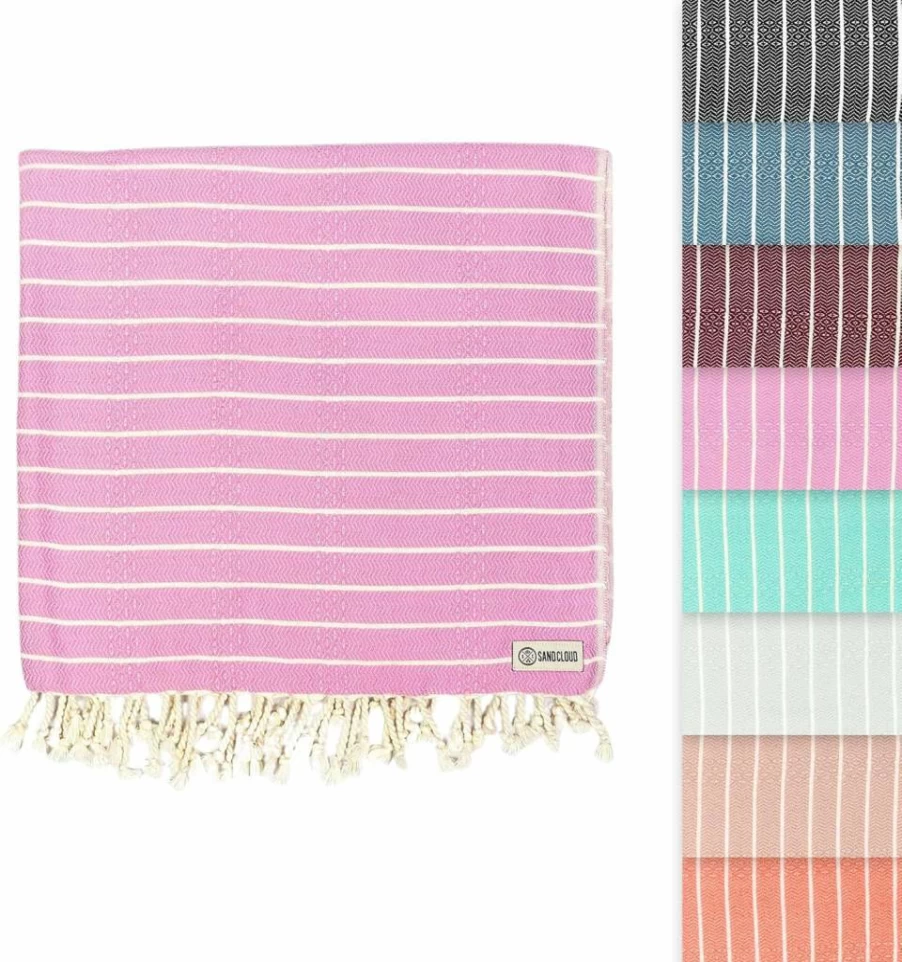 Sand Cloud Turkish Beach Towel - 100% Organic Cotton, Quick Dry, Sand Proof - Shark Tank Featured - Gocek Beige for Beach, Picnic, Bath & Travel