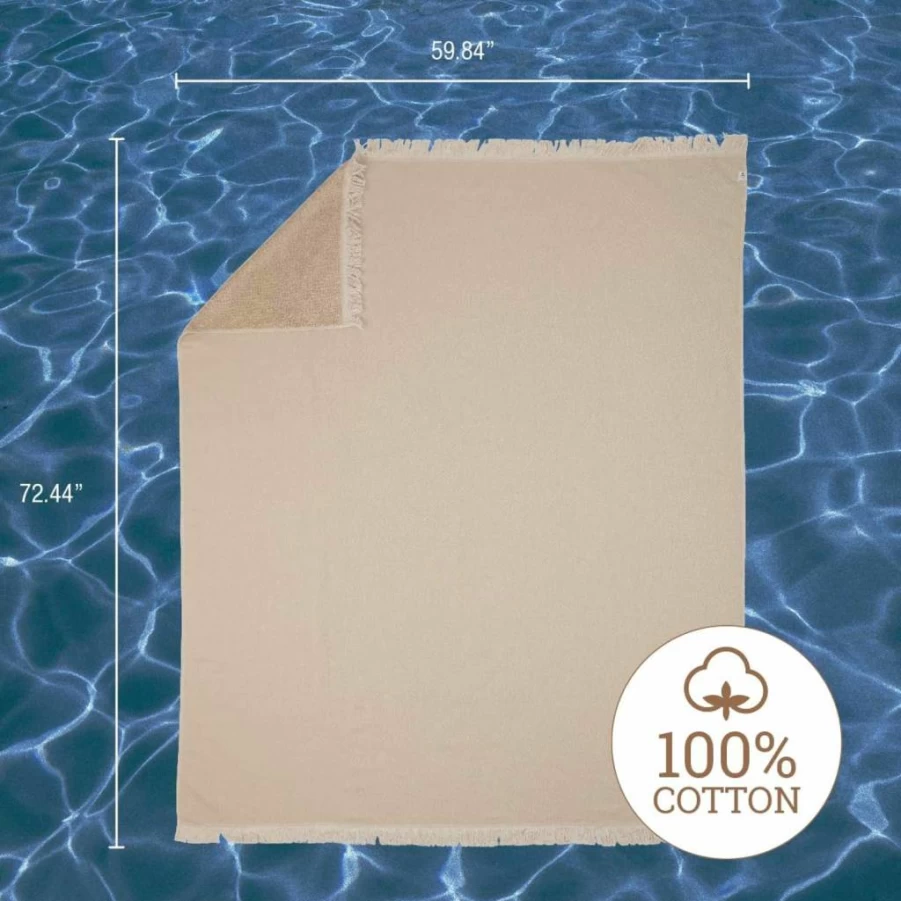 CleverMade Malibu Beach Blanket - Extra Large 72"x60" Reversible Cotton & Terry Towel for Pool, Beach, Camping & Home Decor, Soft & Absorbent, Sand Color