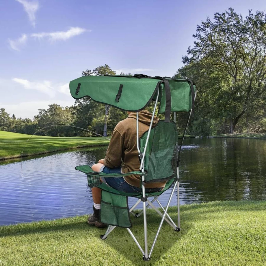 HEPINGONHE Foldable Camping Chair - Lightweight Portable Outdoor Chair for Beach, Fishing, Lawn & Picnic - Durable Green Folding Chair for Travel & Camping