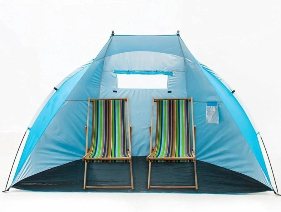 iCorer Deluxe 4-Person Blue Beach Cabana Tent - Portable Sun Shelter for Outdoor, Easy Setup, UV Protection