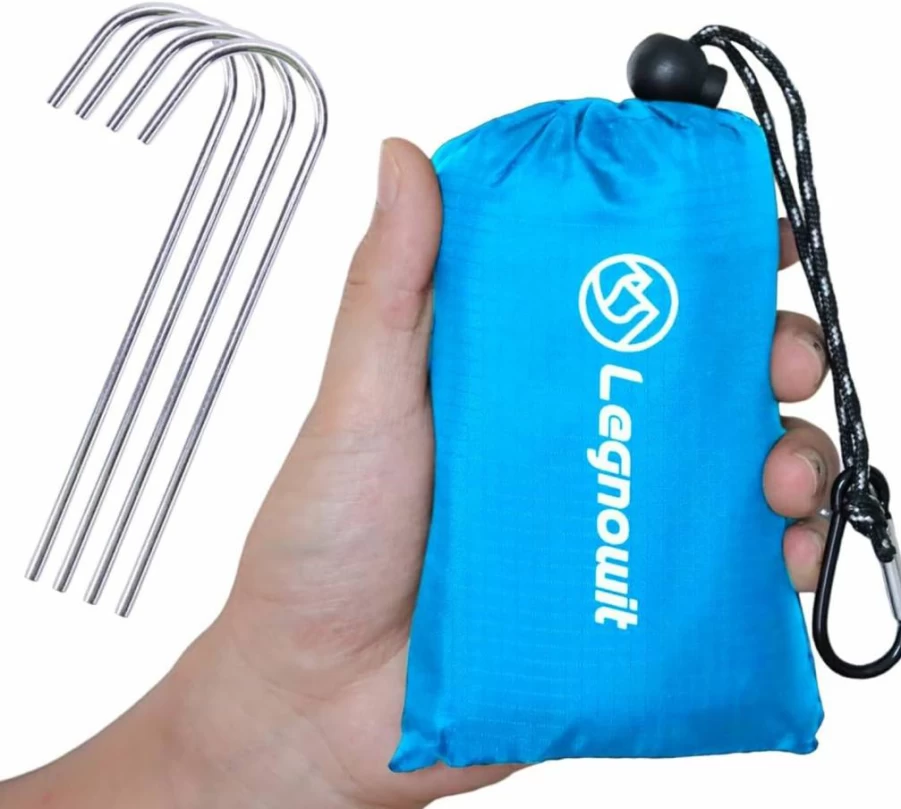 Legnowit Outdoor Waterproof Picnic Blanket - 55"X79" Foldable Compact Camping Tarp with Stakes for Beach, Hiking, Travel & Festivals