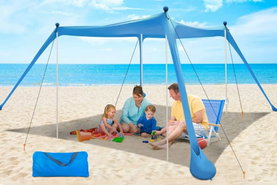 YENGIAM 11x11 FT Beach Canopy Tent UPF 50+ Sun Shelter with 4 Stability Poles, Easy Setup & Extra Windproof Rope for Family Camping, Outdoor Beach Shade