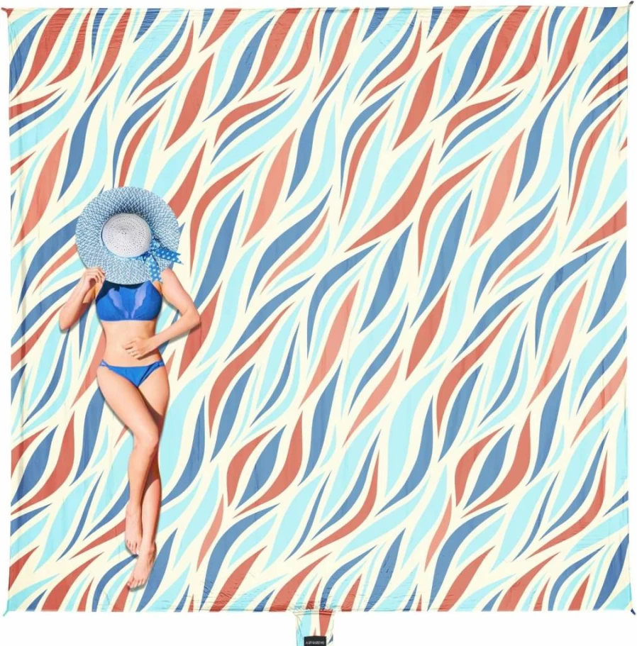 AlphaBeing Waterproof Sandproof Beach Blanket - Extra Large, Lightweight, Quick Dry Picnic Mat for 1-5 People with 6 Stakes - Oversized Sand-Free Outdoor Blanket