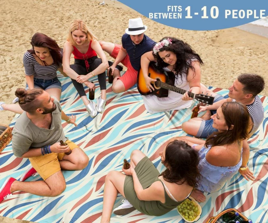 AlphaBeing Waterproof Sandproof Beach Blanket - Extra Large, Lightweight, Quick Dry Picnic Mat for 1-5 People with 6 Stakes - Oversized Sand-Free Outdoor Blanket