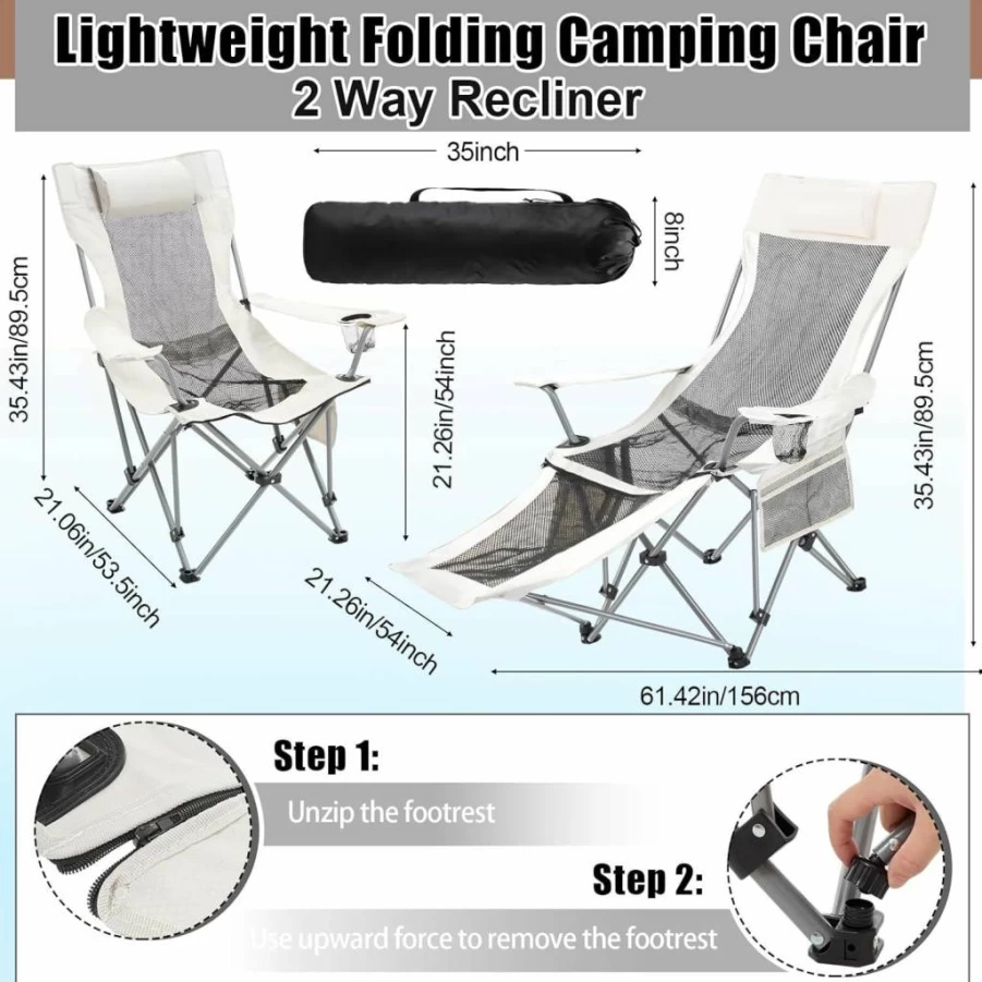 Yuntau 2-Pack Reclining Beach Chairs with SPF 50+ Umbrella, Adjustable High-Back Foldable Lounge Chairs for Adults, Includes Footrest, Cup Holder & Mesh Bag for Outdoor Camping, Patio, and Sand