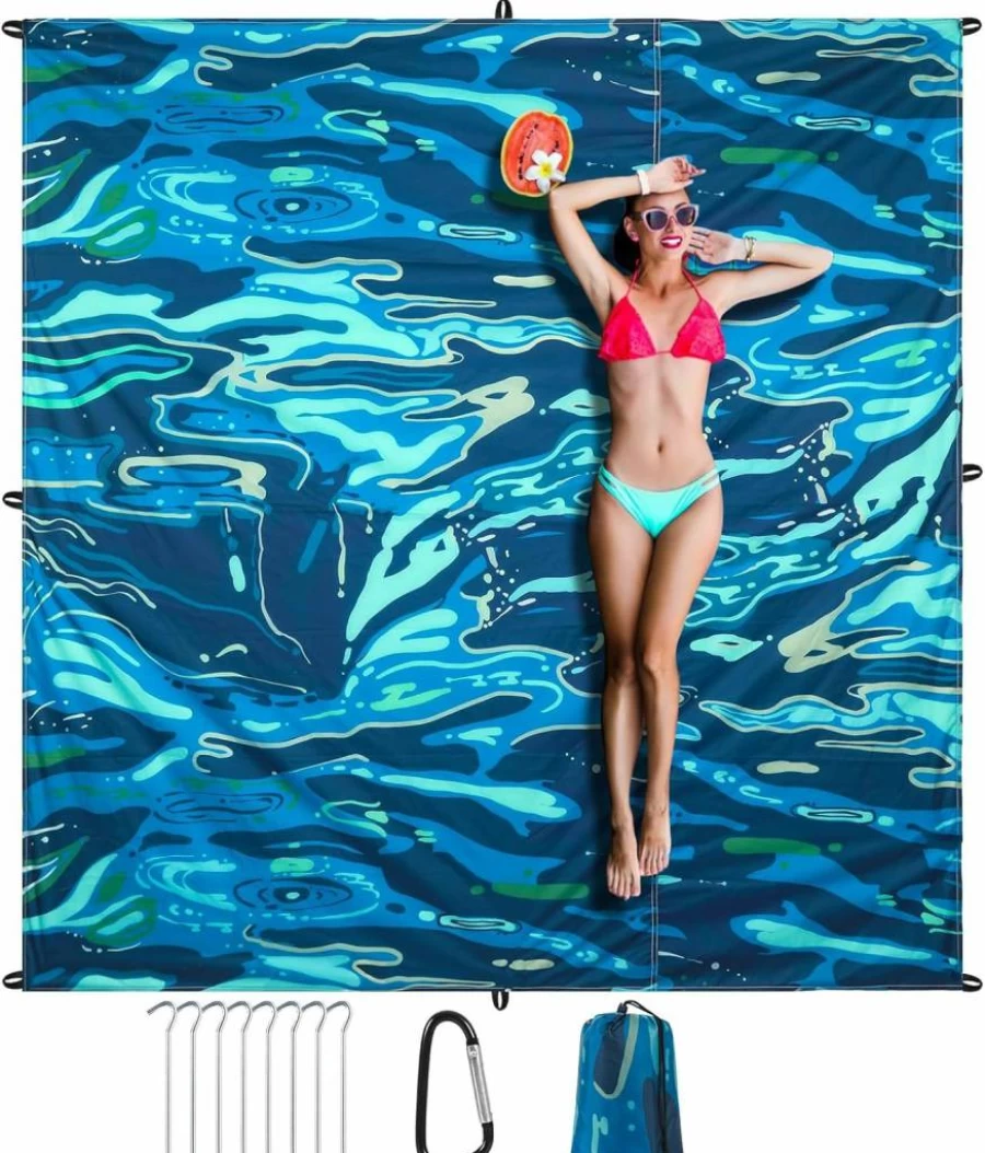 ZAIXIA 82"x82" Sandproof Beach Blanket - Lightweight, Quick-Drying Picnic Mat for Travel, Camping, Hiking - Portable Outdoor Mat for Adults & Family
