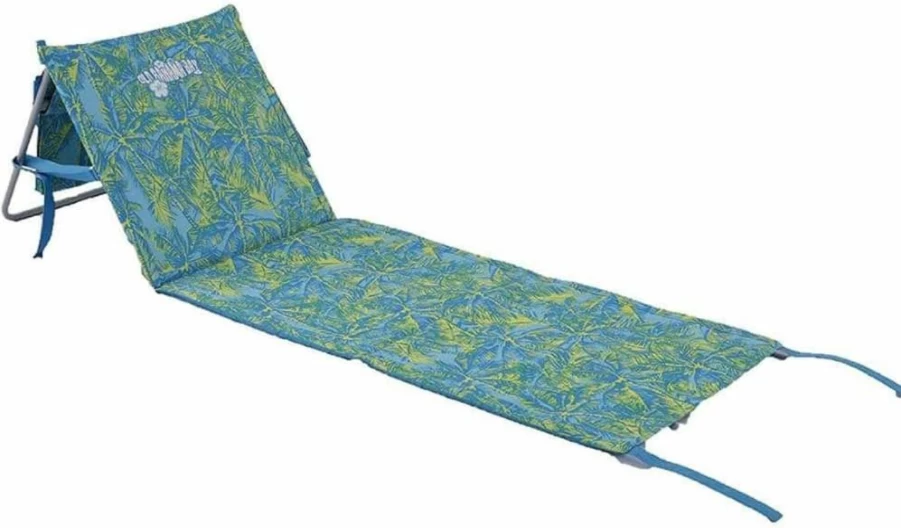Old Bahama Bay Portable Beach Mat with Zipper Pocket, Adjustable Backrest & Lightweight Design - Foldable Palm Print Chaise Lounge for Sand, Patio & Travel