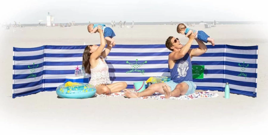 Beach Fence Premium 20ft Windscreen & Privacy Screen - Tahitian Sunset Design, Includes Free Rubber Mallet & Carry Bag