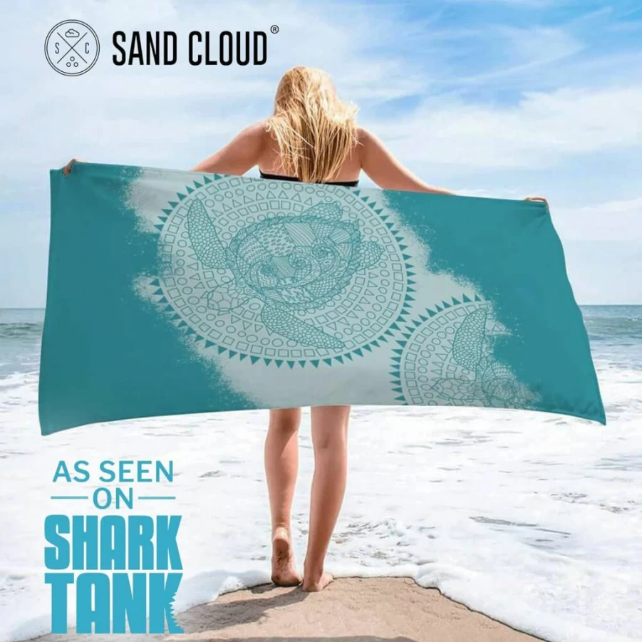 Sand Cloud Extra Large Turkish Beach Towel - 100% Organic Cotton, Quick Dry, Eco-Friendly, for Beach, Picnic, Bath, Shark Tank Featured (Crush Turtle Teal)