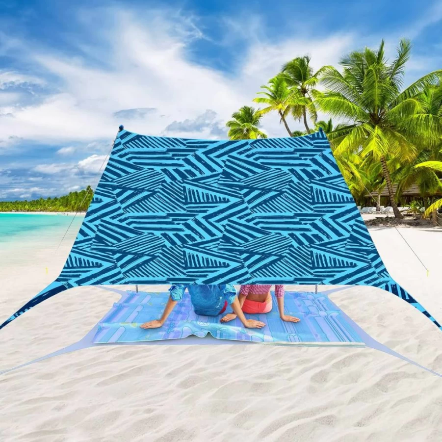 Zeepair 10Ft Royal Blue Beach Tent Pop Up Sun Shelter with UPF50+ Protection, 4 Stability Poles, Carry Bag, Sand Shovel & Windproof Ropes for Family Camping, Outdoor Activities