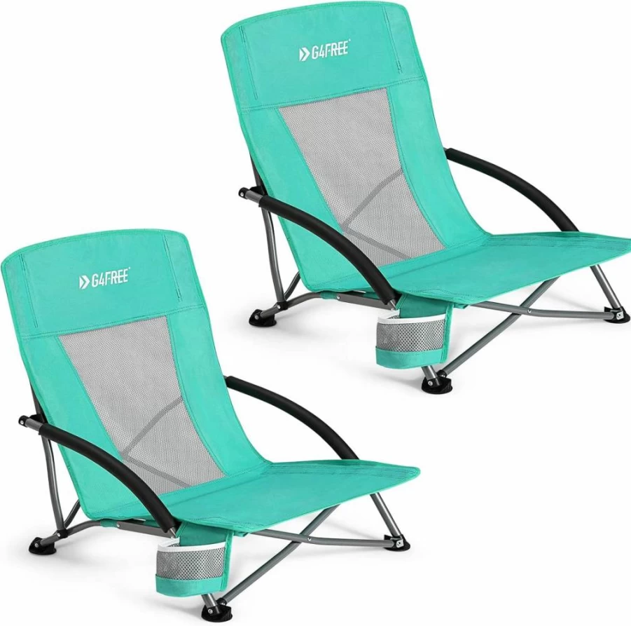 G4Free Portable Folding Beach Chair with Mesh Back - Lightweight Camping Chair for Adults, Backpack Design for Easy Carry