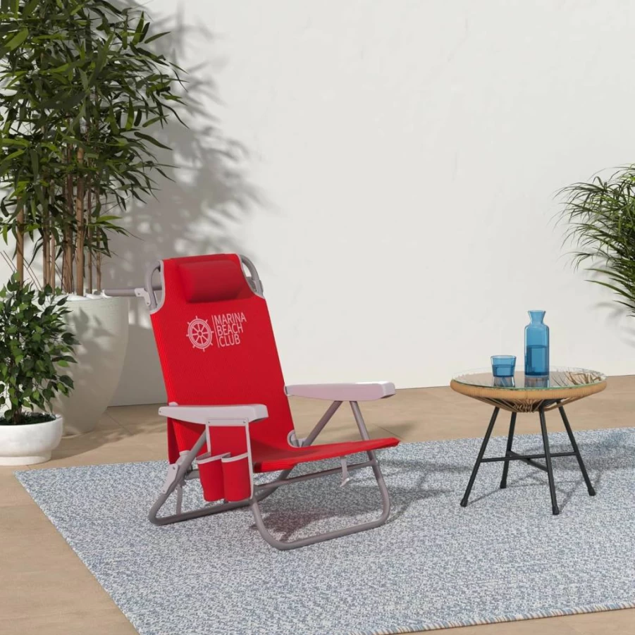 Marina Beach Club 2-Pack Red Backpack Beach Chairs – Lightweight, Durable & Ultra-Comfortable Portable Lounge Chairs