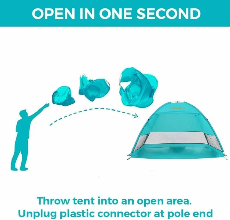Alvantor Pop Up Beach Tent - UPF 50+ Sun Shelter, Portable Windproof Cabana for 2-3 People, Lightweight Instant Sun Shade for Camping, Hiking & Outdoor Activities