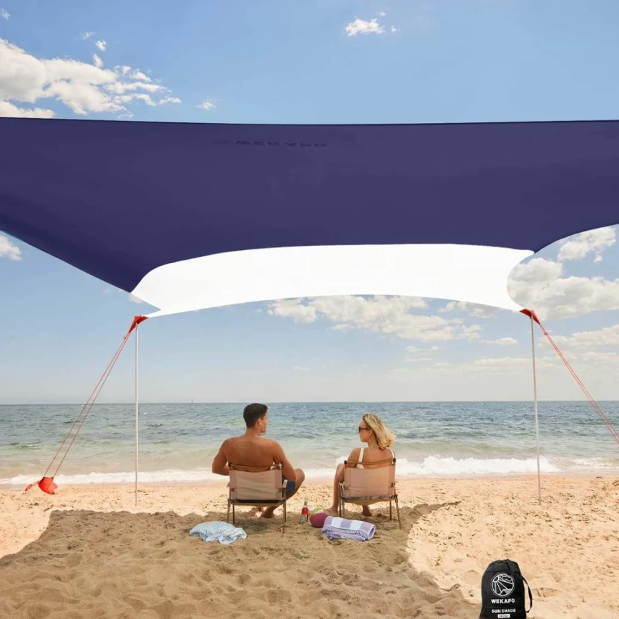 WEKAPO 7x7 FT Beach Tent Sun Shelter with UPF 50+ Protection, 4 Poles, Sand Shovel & Ground Pegs for Camping, Fishing, Outdoor Shade (Grey)