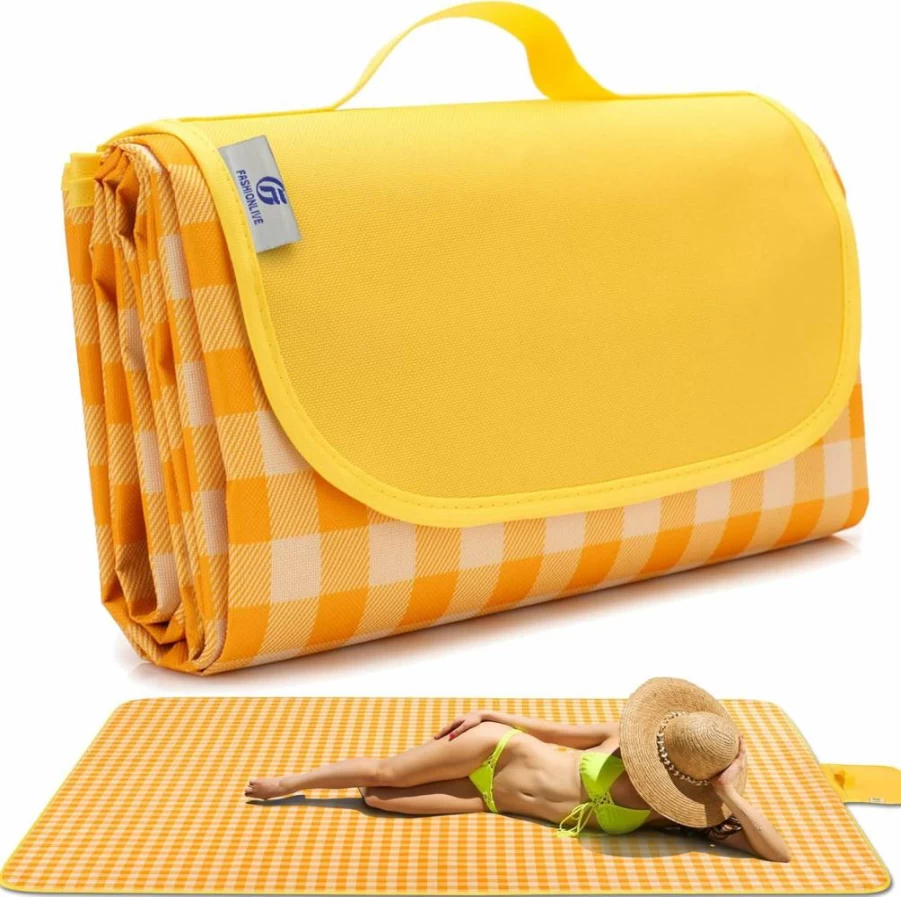 FashionLive Extra Large Sandproof Waterproof Beach Blanket - Portable Lightweight Picnic Mat for Outdoor Camping, Hiking, Travel, Park, and Grass Activities