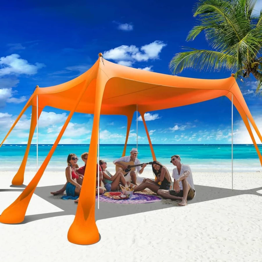 VIONMI 10x10FT Beach Canopy Tent with UPF 50+ Sun Protection, 8 Sandbags, 4 Aluminum Poles, Portable Carry Bag for Camping, Picnics, and Outdoor Activities